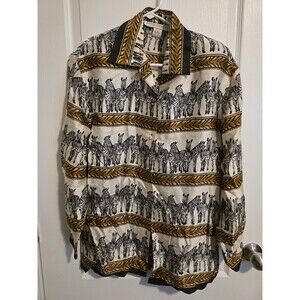 Vintage 100% silk Jessica Holbrook zebra Print Women's Blouse 1990s Plus Sz S